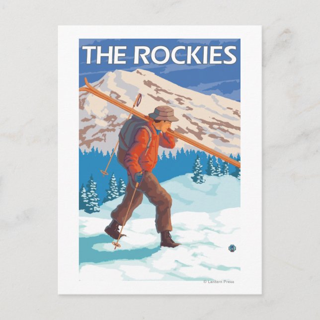 Carte Postale Skier Transportant Ski De Neige - Les Rocheuses (Devant)
