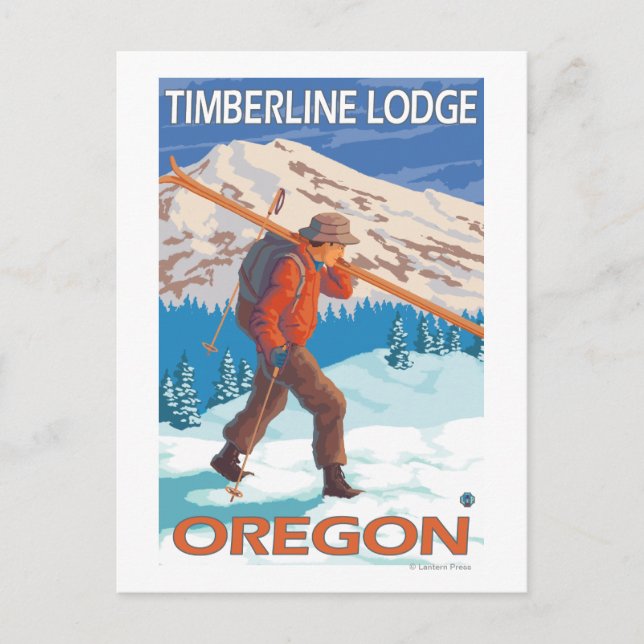 Carte Postale Skier transportant ski de neige - Timberline Lodge (Devant)