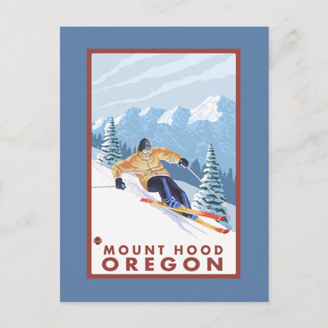 Carte Postale Skieur de neige en descente - Mont Hood, Oregon (Devant)