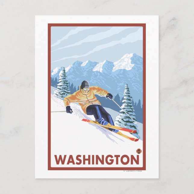 Carte Postale Skieur de neige en descente - Washington (Devant)