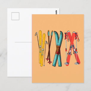 Carte Postale Skieur de ski coloré drôle