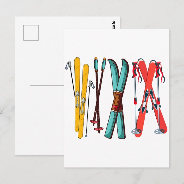 Carte Postale Skieur de ski coloré drôle (Devant / Derrière)