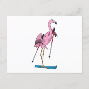 Carte Postale Skieur flamant rose
