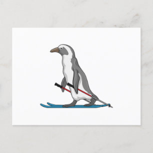Carte Postale Skieur Pingouin Ski
