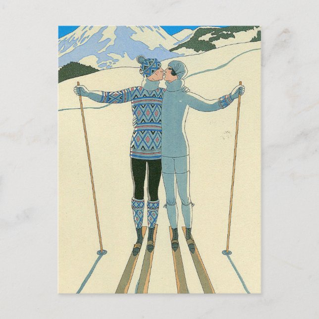 Carte Postale Skieurs romantiques en bleu (Devant)