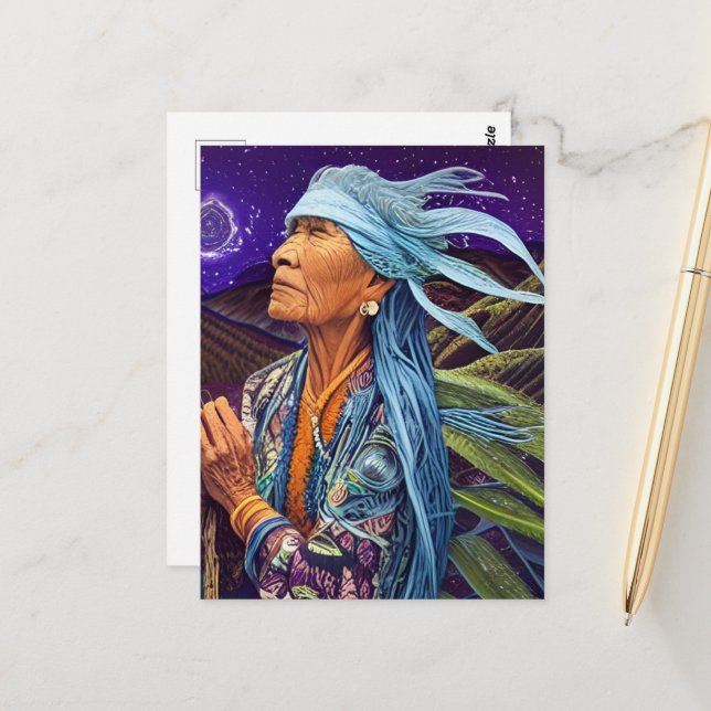 Carte Postale Sky Road Walker Native American Imaginaire Art (Devant/Arrière en situation)