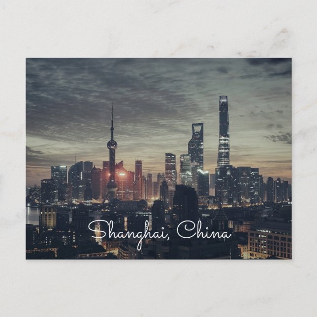 Carte Postale Skycard de nuit des villes de Shanghai (Devant)