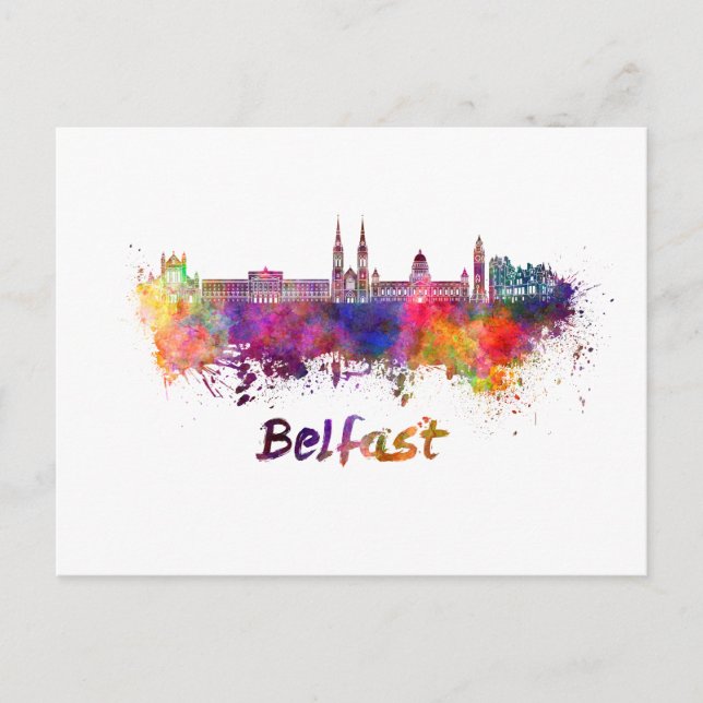 Carte Postale Skyline Belfast en aquarelle (Devant)