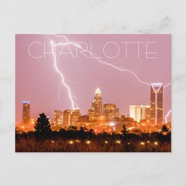 Carte Postale skyline charlotte nc avec éclair (Devant)