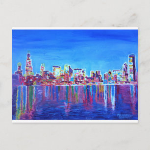 Carte Postale Skyline Chatoyant De Chicago Skyline La Nuit