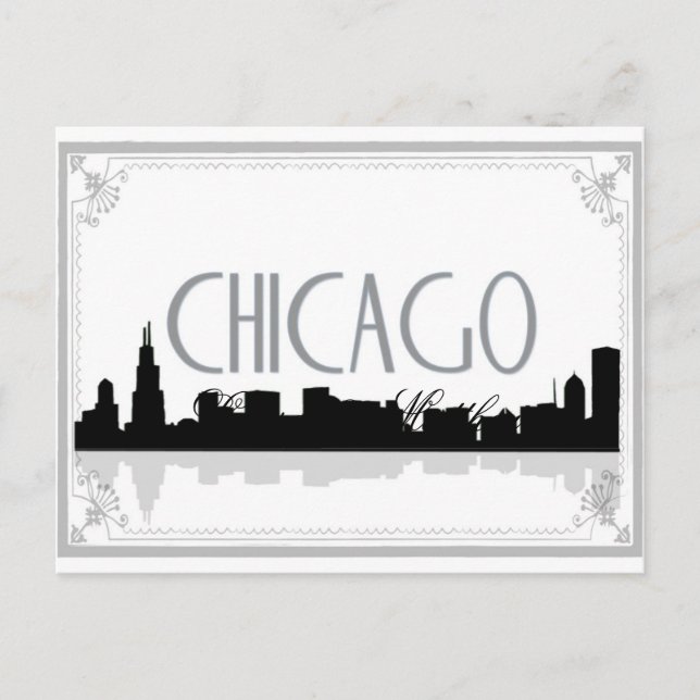 Carte Postale Skyline Chicago noir et blanc (Devant)