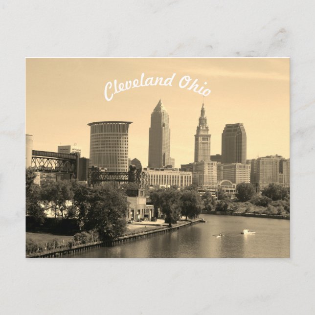 Carte Postale Skyline Cleveland Sepia River (Devant)