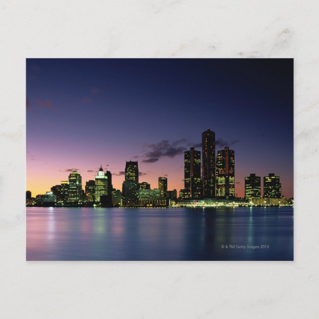 Carte Postale Skyline de Détroit à Dusk 2 (Devant)