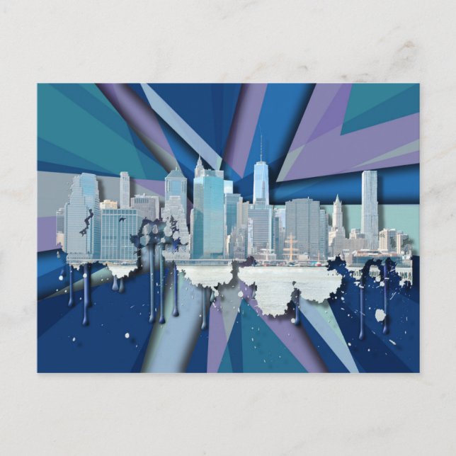 Carte Postale Skyline de New York | Bleu 3D (Devant)