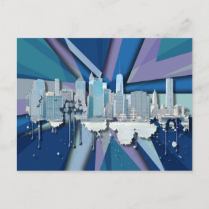 Carte Postale Skyline de New York   Bleu 3D