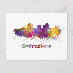 Carte Postale Skyline Greensboro en aquarelle