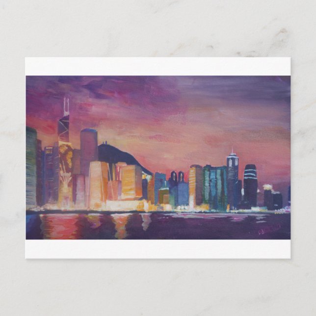 Carte Postale Skyline Hong Kong La Nuit (Devant)