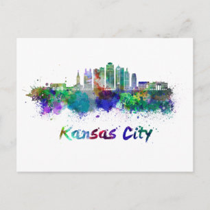 Carte Postale Skyline Kansas City V2 en aquarelle