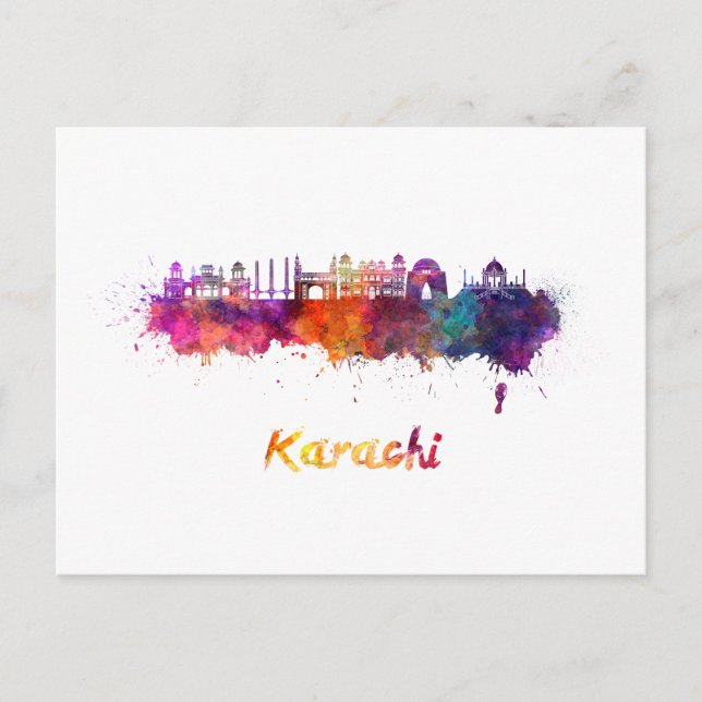 Carte Postale Skyline Karachi en aquarelle (Devant)