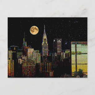 Carte Postale Skyline New York La Nuit Avec Pleine lune
