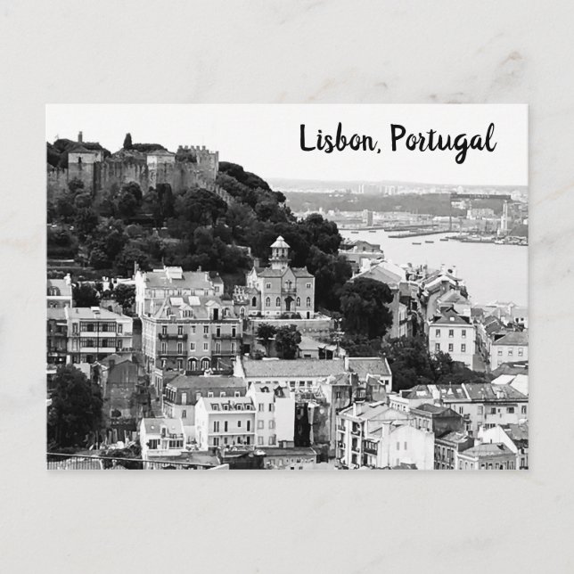 Carte Postale Skyline noir et blanc Lisbonne Portugal (Devant)