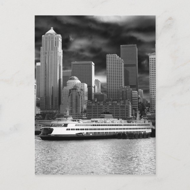 Carte Postale skyline seattle noir et blanc (Devant)