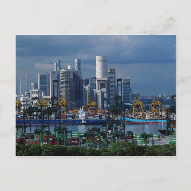 Carte Postale Skyline Singapour avec Tanjong Container Port, Sin (Devant)