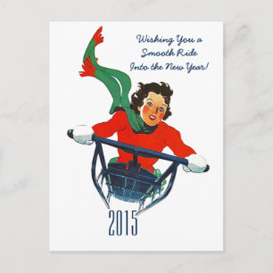 Carte postale Sledding de rétro de nouvelle année