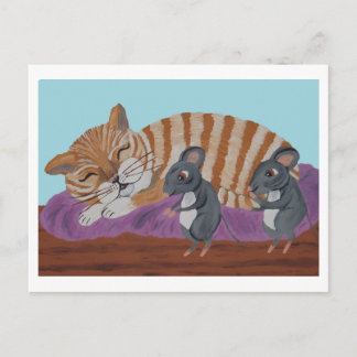 Carte Postale Sleeping Cat and Sneaky Mice Postcard