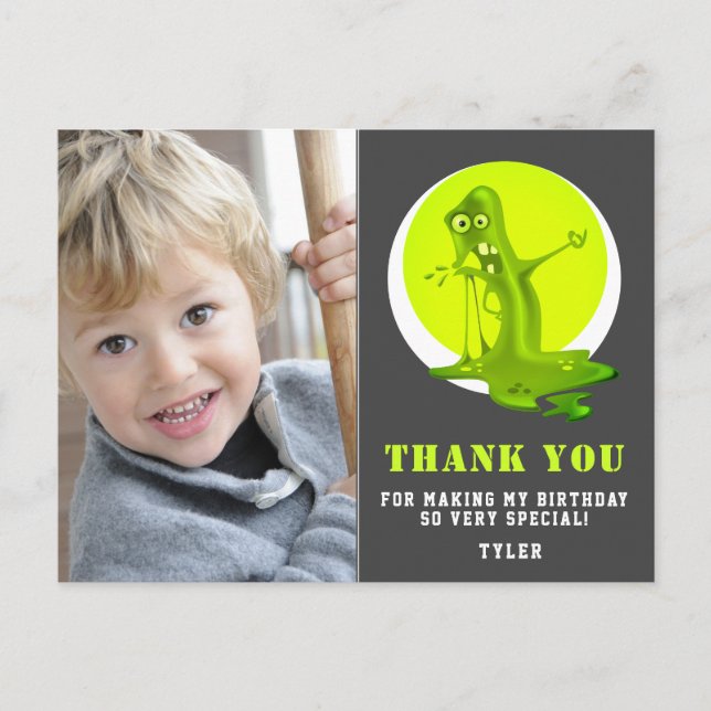 Carte Postale Slime Monster Green Kids Photo Anniversaire Merci (Devant)
