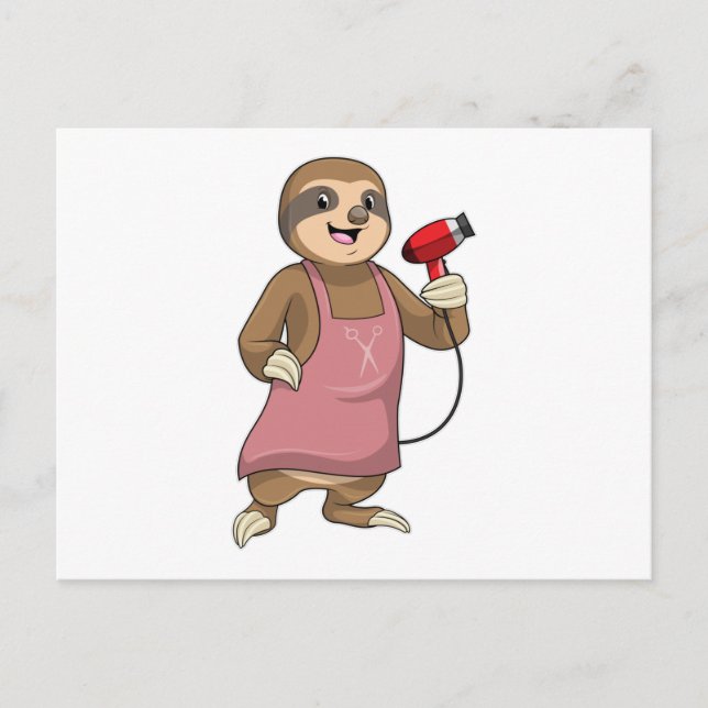 Carte Postale Sloth as Hair stylist avec Sèche-cheveux (Devant)