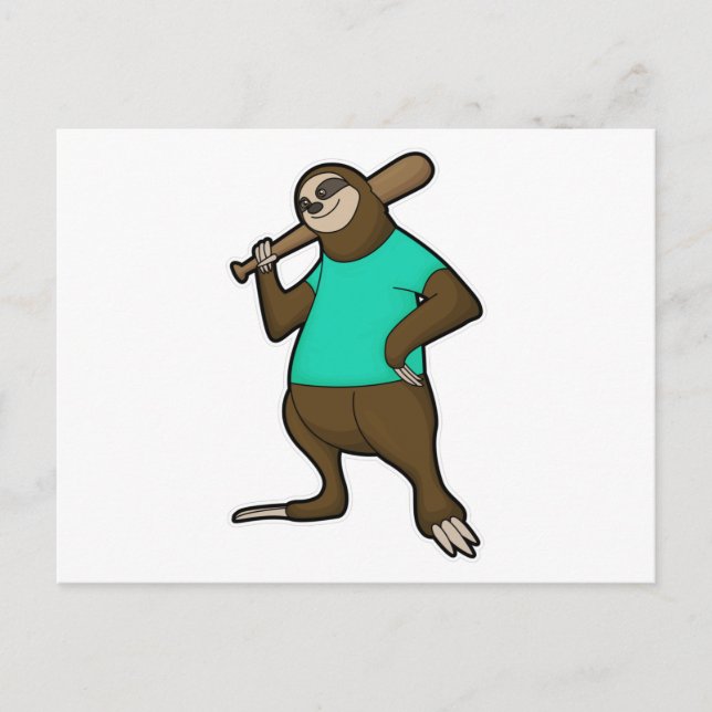 Carte Postale Sloth au baseball avec batte de baseball (Devant)