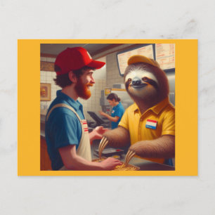 Carte Postale Sloth Fast Food Worker