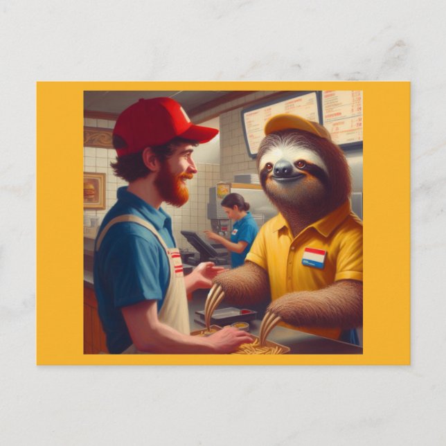 Carte Postale Sloth Fast Food Worker (Devant)