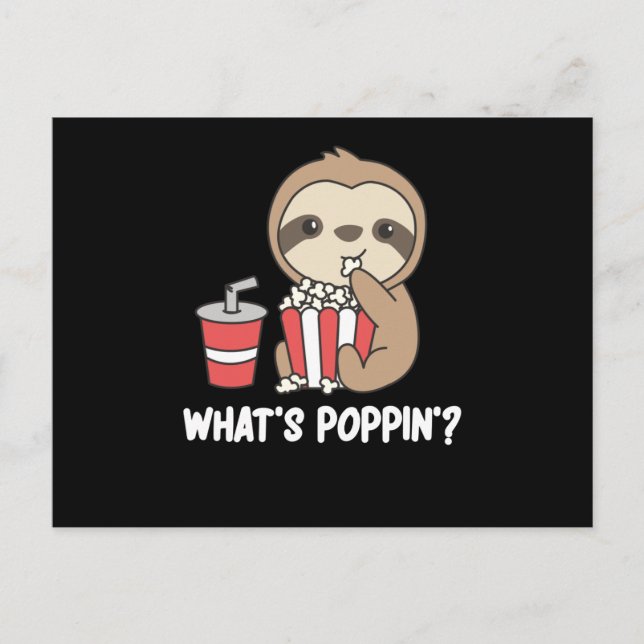Carte Postale Sloth Popcorn Whats Poppin Funny Sloths (Devant)