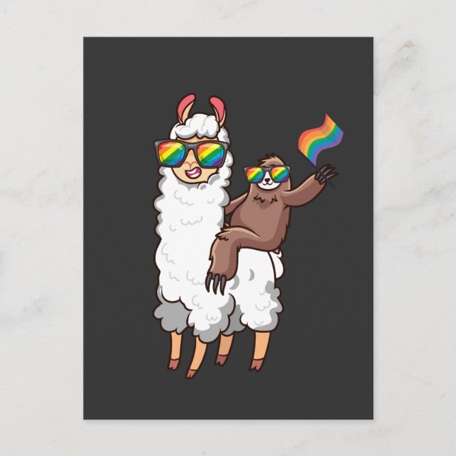 Carte Postale Sloth Riding Llama avec lunettes de soleil Égalité (Devant)