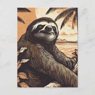 Carte Postale Sloth sur une plage tropicale