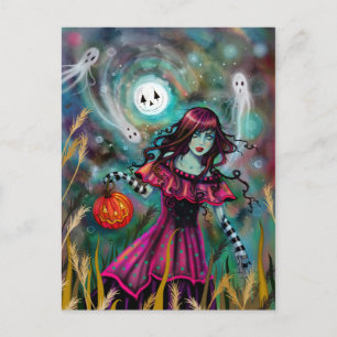 Carte Postale Smiling Moon Halloween Art Imaginaire par Molly H