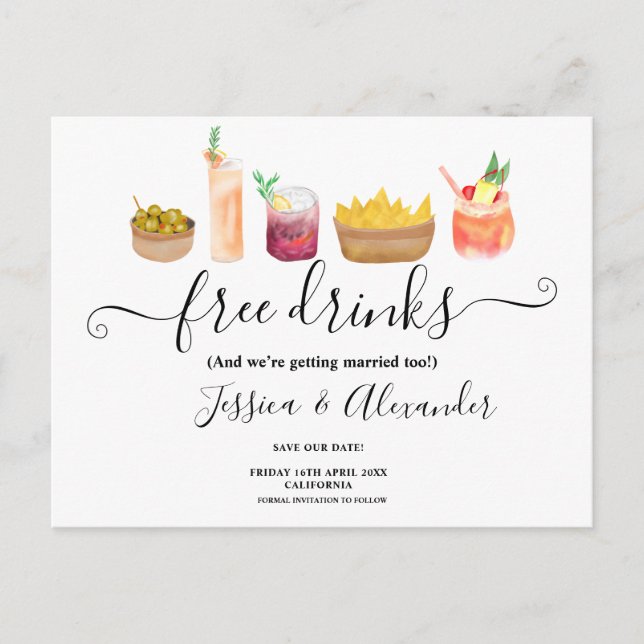 Carte Postale Snacks modernes cocktails aquarelle enregistrer la (Devant)
