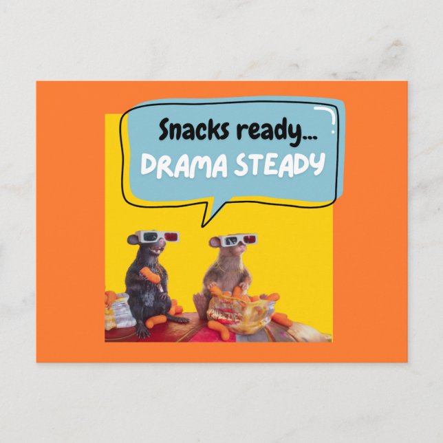 Carte Postale Snacks Ready, Drama Steady (Devant)