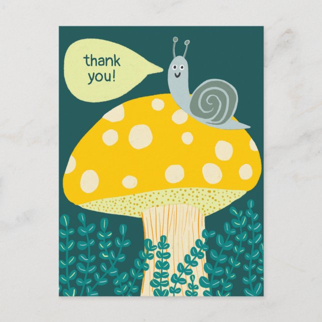 Carte Postale Snail Whimsical sur Magic Mushroom CUSTOM Merci (Devant)