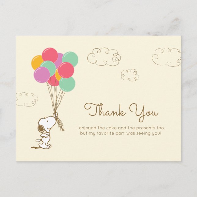 Carte Postale Snoopy et Ballons Anniversaire | MERCI (Devant)