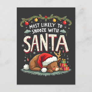 Carte Postale Snooze avec Père Noël Sleepy Reindeer