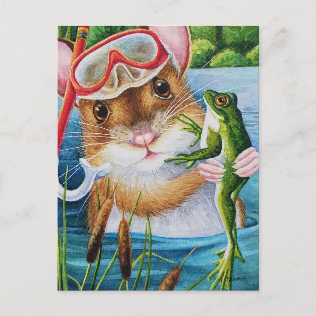 Carte Postale Snorkel Souris & Masque Avec Aquarelle Bullfrog Ar (Devant)