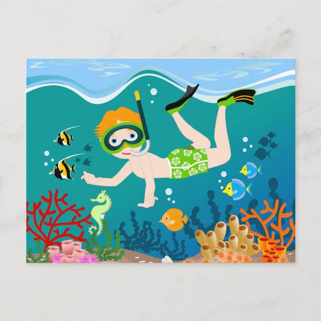 Carte Postale Snorkeling garçon sous la mer (Devant)
