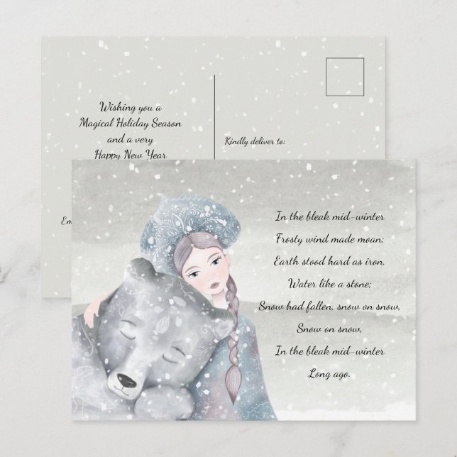 Carte Postale Snow Princess Bear Bleak Midwinter Lyrics Holiday (Devant / Derrière)
