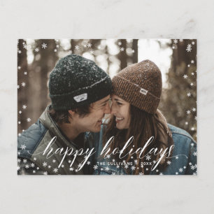 Carte Postale Snow Snowflakes Script de calligraphie de Noël