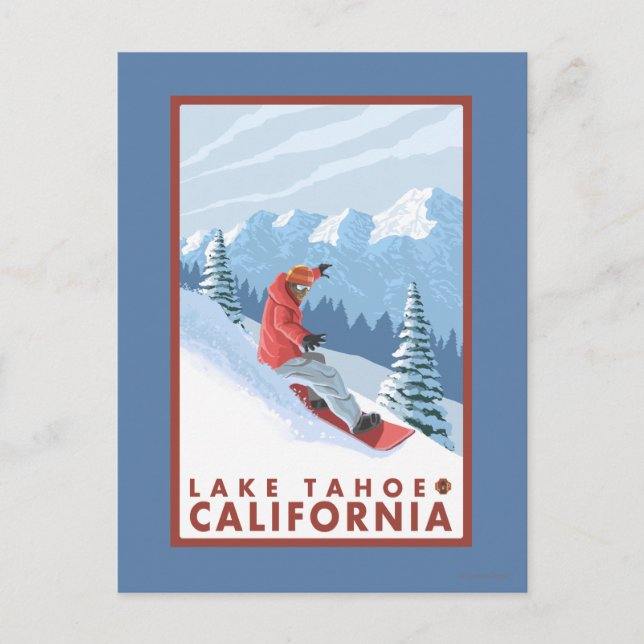 Carte Postale Snowboarder Scene - Lac Tahoe, Californie (Devant)