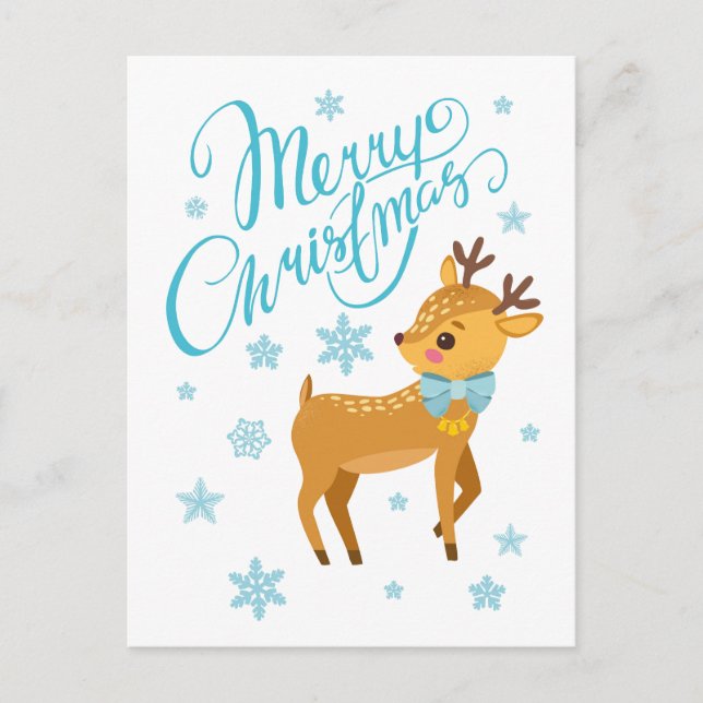Carte Postale Snowflakes hiver Joyeux Noël Cerf | Vacances (Devant)
