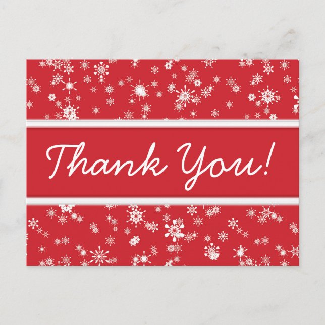 Carte Postale Snowflakes hiver Merci de Noël rouge (Devant)
